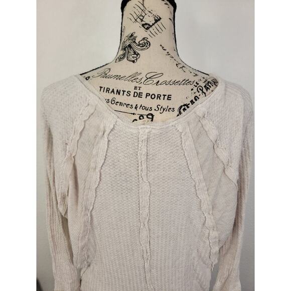 Free People Sz XS Tunic Thermal Top Waffle Knit Ivory Oversized - Picture 7 of 8
